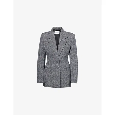 Givenchy Womens Black White Herringbone-print Notch-lapels Cotton Jacket In Gray