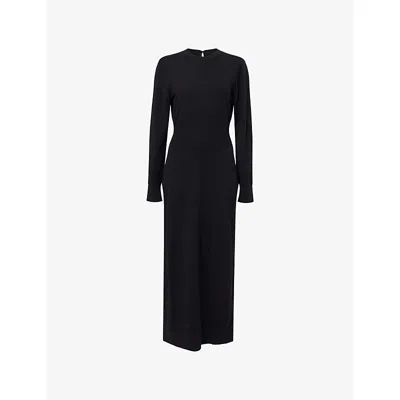 Givenchy Womens Black Side-slit Long-sleeve Cashmere Midi Jumper Dress