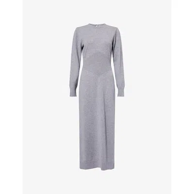 Givenchy Womens Medium Grey Side-slit Long-sleeve Cashmere Midi Jumper Dress Xs In Gray