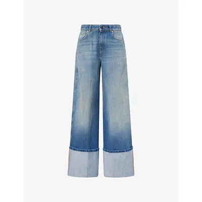 Givenchy Womens Medium Blue Wide-leg Turn-up Denim Jeans