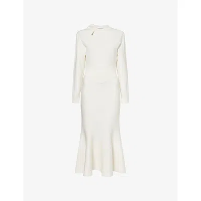 Givenchy Womens Ivory Bow-embroidered Wool And Cotton-blend Midi Dress In Pattern