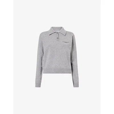 Givenchy Womens Light Grey Logo-embroidered Wool And Cashmere-blend Polo Jumper In Gray