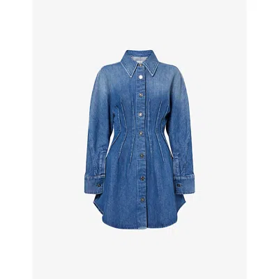 Givenchy Womens  Cocoon Long-sleeve Denim Mini Dress In Blue