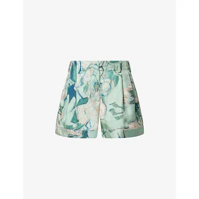 Givenchy Womens Mint Green Floral-print Pyjama-style Silk Shorts In Multi