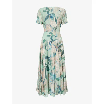 Givenchy Womens Mint Green Rose-print Round-neck Woven Midi Dress In Multi