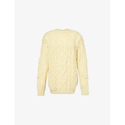 Givenchy Womens Monogram Cable-knit Wool-blend Jumper Pale Yellow