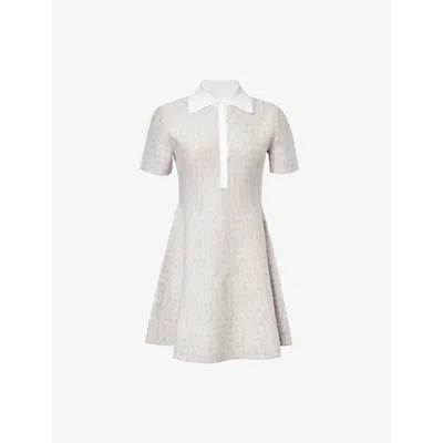 Givenchy Womens Beige Monogram Polo-collar Stretch-wool Blend Mini Dress