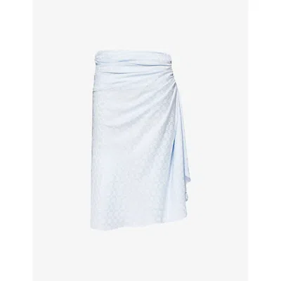 Givenchy Womens Monogram-print Ruched Silk Midi Skirt Pale Blue