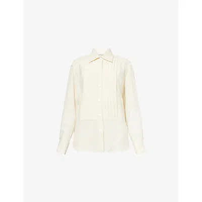 Givenchy Womens Ecru Pleated-front Pointed-collar Silk Shirt In Sand