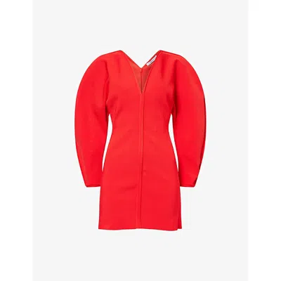 Givenchy Womens Poppy Red Cocoon-sleeve V-neck Knitted Mini Dress