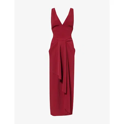 Givenchy Womens Red Cherry V-neck Sleeveless Woven Midi Dress