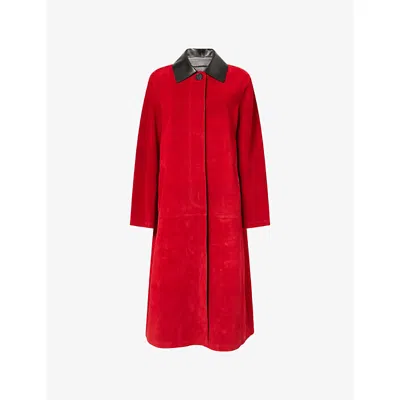 Givenchy Leather-trimmed Suede Coat In Red