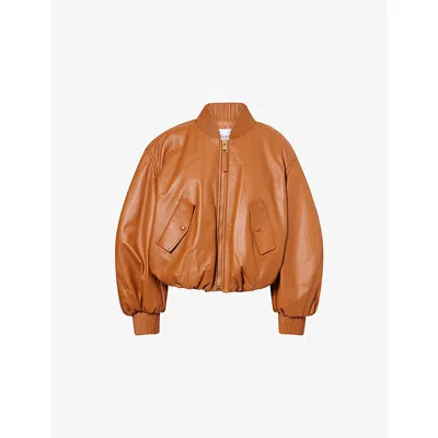Givenchy Womens  Cocoon Cropped Leather Bomber Jacket In Brown