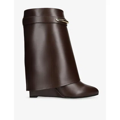 Givenchy Womens Tan Shark 95 Leather Ankle Boots Eur 37 / 4 Uk In Brown