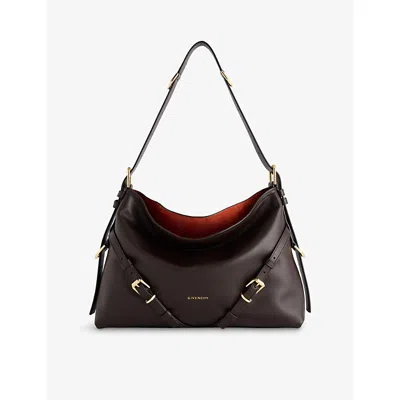 Givenchy Womens Voyou Medium Shiny Leather Shoulder Bag Chocolate In Brown