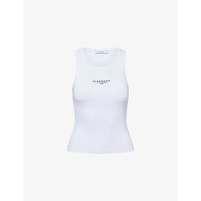 Givenchy Womens White Brand-print Sleeveless Stretch-cotton Top Xl