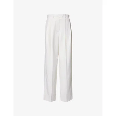 Givenchy Womens White Double-pleat Straight-leg Wool-blend Trousers