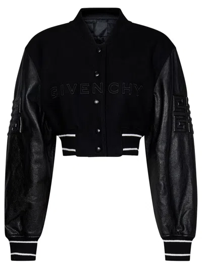 Givenchy 羊毛与皮革短款飞行员夹克 In Black/white