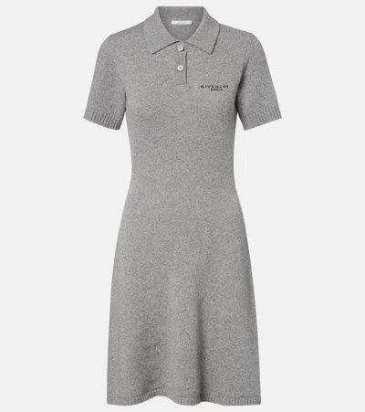 Givenchy Wool-cashmere Knit A-line Mini Polo Dress In Gray