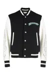 Givenchy Navy Blue And White Bomber Jacket In Wool And Leather In Black