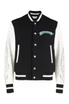 Givenchy Navy Blue And White Bomber Jacket In Wool And Leather In Black