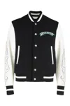 Givenchy Navy Blue And White Bomber Jacket In Wool And Leather In Black