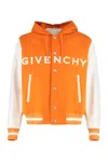 Givenchy Mixed Media Logo Wool Blend Varsity Jacket In Orange