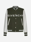 Givenchy Navy Blue And White Bomber Jacket In Wool And Leather In Khaki