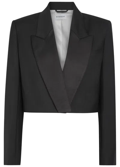 Givenchy Wool And Mohair-blend Cropped Blazer In Black