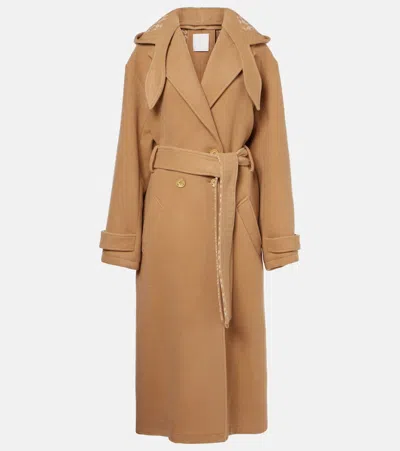 Givenchy Trench-coat In Double Face Wool With Removable Hood In Camel/natural