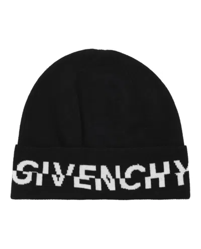 Givenchy Wool Beanie With Turn-up Brim And Contrast Logo In Black