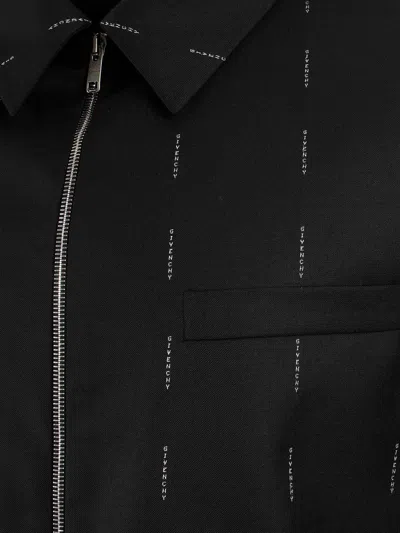 Givenchy Wool Blazer With All-over Logo Print In Black