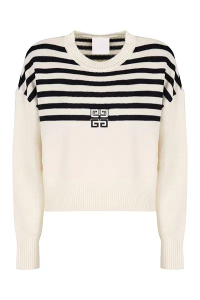 Givenchy Wool Blen Crew-neck Sweater In White