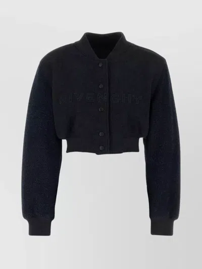 Givenchy Cropped Varsity Jacket In Wool And Denim In Grey