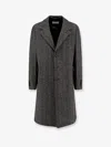 Givenchy Men Wool Blend Coat With Herringbone Motif In Gray