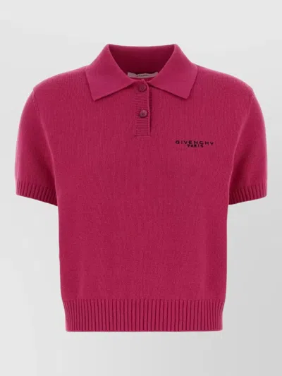 Givenchy Wool Blend Polo Shirt Ribbed Trims In Pink