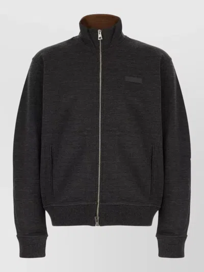 Givenchy Wool Blend Sweatshirt High Collar Side Pockets In Black