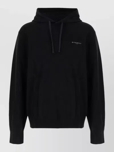 Givenchy Wool Cashmere Hooded Sweatshirt Drawstring Hood In Black