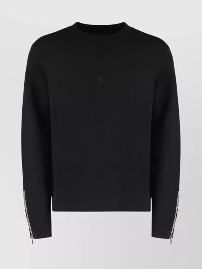 Givenchy Wool Crew-neck Jumper With Zippered Cuffs In Black