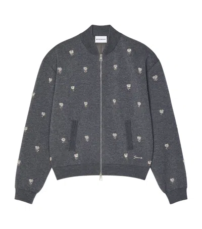 Givenchy Wool Embroidered Bomber Jacket In Gray
