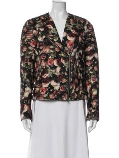 Pre-owned Givenchy Wool Floral Print Biker Jacket In Pink