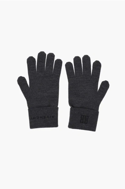 Givenchy Wool Gloves With Logo In Gray