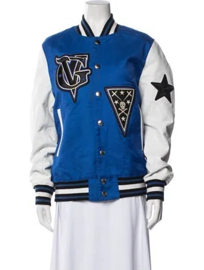 Pre-owned Givenchy Wool Graphic Print Bomber Jacket In Blue