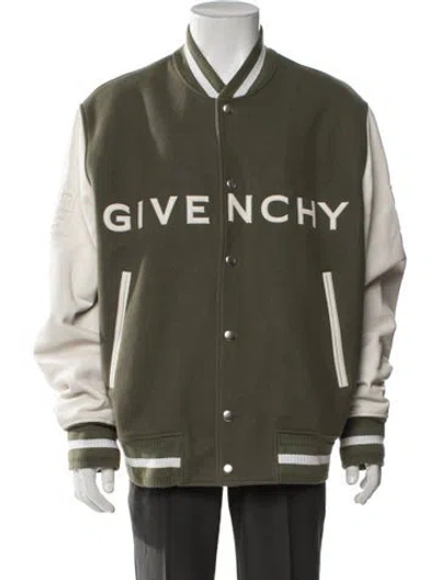 Pre-owned Givenchy Wool Graphic Print Bomber Jacket In Green