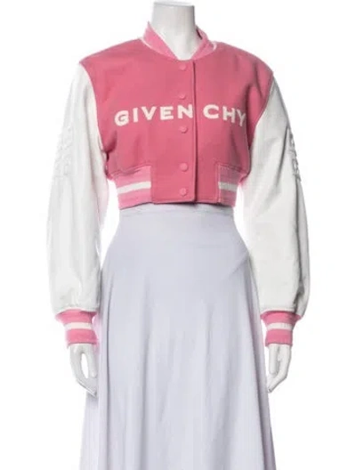 Pre-owned Givenchy Wool Graphic Print Bomber Jacket In Pink
