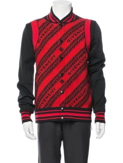 Pre-owned Givenchy Wool Graphic Print Varsity Jacket In Red