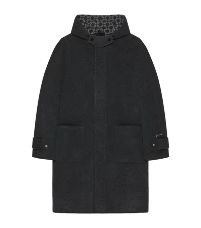 Givenchy Wool Hooded Coat In Dark Grey/grey