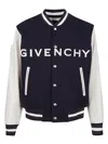 Givenchy Navy Blue And White Bomber Jacket In Wool And Leather