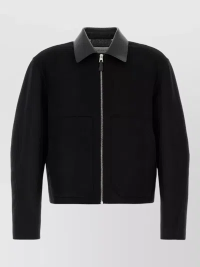 Givenchy Wool Jacket Long Sleeves Leather Collar Pockets In Black