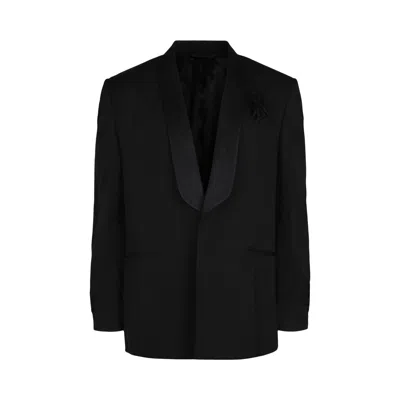 Pre-owned Givenchy Wool Jacket With Satin Shawl Lapel 'black' | Men's Size 56